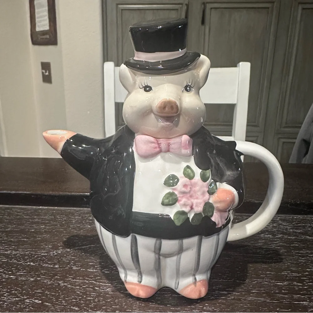 Gentleman Pig in Tuxedo Teapot